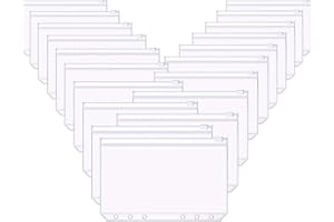 YAOMIAO A6 Size 6 Holes Binder Pockets Plastic Binder Zipper Folders Waterproof 6 Holes Zipper Loose Leaf Bags for Documents Notebooks Cards (60 Packs)