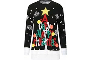 LUXFAB Children's Kids Girls Boys Merry Christmas Reindeer Rudolph On The Wall Christmas Long Sleeve Pompom Xmas Jumper 5-13