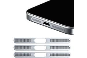 GIOPUEY Mesh Anti Dust Metal Sticker for iPhone 14 Pro, 3 Pack Integrated Protective Speaker and Charging Port - Silver
