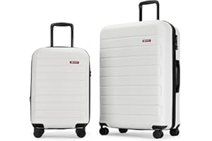 GinzaTravel Valigia con 4 doppie ruote girevoli rigide bagaglio a mano piccolo 20 pollici/medio 24 pollici/grande 28 pollici durevole antigraffio carrello da viaggio, 2 anni di garanzia, bianco, Set