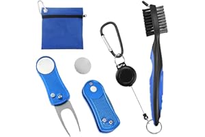 SNAIL GARDEN Golf Zubehör für Golfbags,Golfbag Zubehör - 1 Stück Golfschlägerbürste mit Ausziehbarem Aluminiumkarabiner & 2 Stück Pitchgabeln Divot Werkzeug & 1 Stück Golfballtasche Golf Tee Bag,Golfzubehör Set