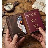 Pasaport C&Uuml;ZDANI KILIFI V3 El Yapımı Hakiki Ger&ccedil;ek Deri Kılıf C&uuml;zdan Kart Para Kadın Erkek (TABA)