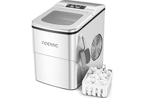 FOOING Encimera de máquina para hacer hielo para el hogar con 2 tamaños de cubos, máquina de hielo autolimpiante con cuchara y cesta, fabricación de hielo de 6 minutos, 24H/12 kg