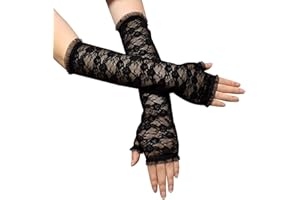 COSFAN Guanti da donna con protezione UV, guanti lunghi in pizzo, guanti floreali senza dita, guanti da matrimonio con lunghezza al gomito, accessori Flapper