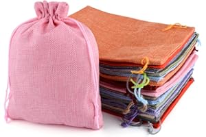 CLTPY 25 Stück Jutesäckchen mit Kordelzug, Jute Beutel 15 x 20 cm Baumwollsäckchen Stoffbeutel für Adventskalender Geschenksäckchen für Hochzeit Mitbringsel Weihnachten(Gemischte Farben)