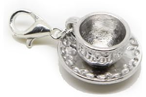 JewelleryJoy Saucer and Cup Filigree Gift Dangle Bead for Silver European Charm Bracelets Clip On Charm chain link bracelet meaning charms (silver Clip On)