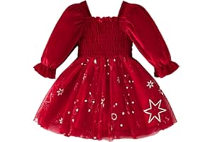 Loalirando Abito Bambina Invernale Abito Elegante Stampa Stella Bambina Neonata Natalizio in Velluto Vestiti Bambina Invernali Abito in Tulle con Pailettes Natale