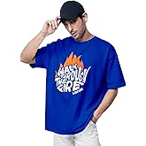 LEOTUDE Men's Overiszed Cottonblend Half Sleeve Drop Shoulder Regular Fit T-shirt