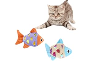 Andiker Pesce Giocattolo Gioco per Gatto, 2pcs giocattoli interattivi di peluche per gatti che suonano carta pesce erba gatta giocattoli da masticare simpatico gatto giocattoli divertenti(pesce rosso)