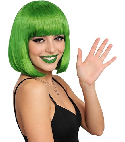 Parrucca Cosplay Verde Corta Per Bambine – Con Sciarpa Inclusa, Perfetta Per Feste Di Compleanno, Halloween E Giochi Di Ruolo