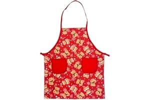 ALMATEX SRL Grembiule bambino cucina in cotone fantasia natalizia, cm.52×43 con 2 tasche, profili e cordoncini rossi – Made in Italy (9.153)
