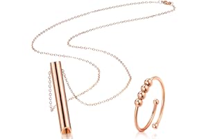 KWJEIULSOQ Stressabbau Halskette Ring Achtsame Atmung Halskette Edelstahl Atem Kette Tragbare Atemübungen Halskette Halskette Gegen Angst Halskette und Ring
