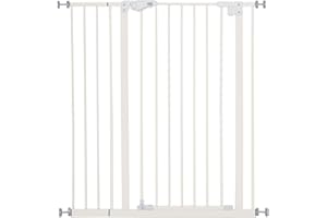 PawHut Barrera de Seguridad para Puertas y Escaleras Barrera para Perros Mascotas con Cierre Automático Extensión 17,5 cm Metal 74-97,5x104,1 cm Blanco