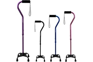 AOHHL Quad Walking Stick Foldable Adjustable Portable Cane Men & Women and Seniors - Lightweight & Sturdy with 4-Pronged Base for Extra Stability Balance,Self Standing Foam Padded Offset Handle