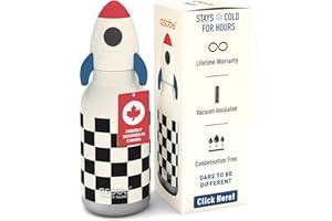 Asobu Bestie Kindertrinkflasche mit Strohhalm – Isolierte Edelstahlflasche 420ml mit Raketen-Kopf – Auslaufsicher & BPA-frei