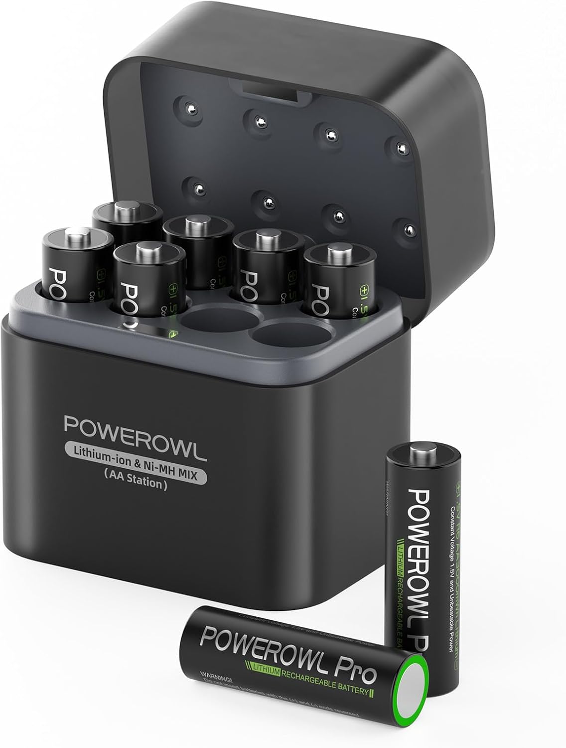 POWEROWL Rechargeable Lithium AA Batteries 8 Pack with Charger, 1.5V Stable Output 3600mWh Double A Battery with Lithium/NiMH Charger Storage Box for Camera/Game Controller