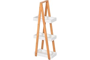 HOMCOM Etagère en Bambou et Bois de Salle de Bain Étagère Debout 3 paniers dim. 30L x 18l x 81H cm Blanc