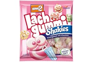 ‎NIMM2 LACHGUMMI nimm2 Lachgummi Shakies – 1 x 225 g – Fruchtgummis mit Fruchtsaft, Vitaminen und Milch – Süßigkeit in sechs Geschmacksrichtungen
