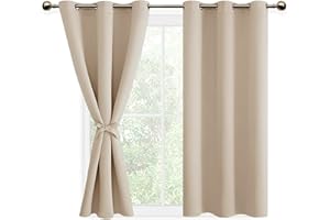 DWCN Vorhang Blickdicht Verdunkelungsgardinen mit Ösen 2 Stücke Thermogardine für Wohnzimmer, Schlafzimmer, Beige, 137x117cm(HxB)