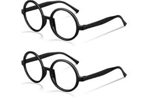 FIADA 2 Pieces Wizard Round Glasses Lensless, Halloween Round Black Glasses Plastic Frame Glasses Fancy Dress Party Accessory Costume Cosplay Party for Adults, Large Size