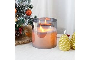 JHY DESIGN Bezpłomieniowe świece ze szkła z 3 knotami, zasilane bateriami, tańczący płomień, świece LED z 6-godzinnym timerem, świeca z ruchomym knotem, do domu, na wesele, imprezę, festiwal (szare)