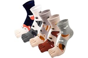 REKYO 5 Pares Niños Del Dedo Del Pie Calcetines Algodón Niños Cinco Dedos Calcetines De Dibujos Animados Lindo Patrón De Los Animales Para Niños Niñas 3 a 12 Años
