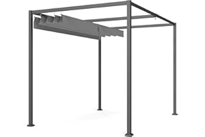 Outsunny 3 x 2m Metal Outdoor Pergola with Retractable Roof, Outdoor Gazebo Canopy Shelter with Drainage Holes for Garden, Patio, Lawn, Grey