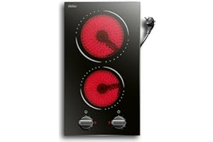 HOBSIR HOB Piano Cottura Vetroceramica 2 Zone, Manopola in Vetroceramica 9 Livelli di Potenza, 2 Piani Cottura Integrati, Indicatore di Calore Residuo, Protezione da Sovratemperature