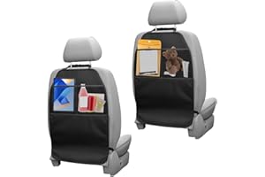 AetherAurora 2 Pezzi Proteggi Sedile Auto Bambini Posteriore con 2 Portaoggetti, Copri Sedile Auto Bambini, Repellente Allo Sporco Impermeabile Tessuto Oxford Organizer Sedile Posteriore (Nero)