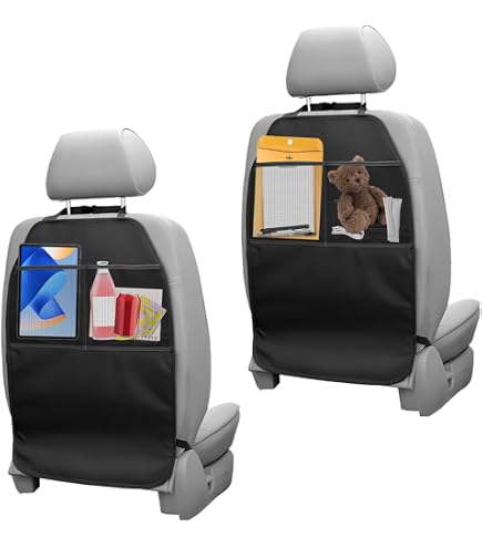 2 Proteggi Schienale Auto Anti Calcio Per Bambini · Tasche Porta Oggetti · Facili Da Pulire · Nero