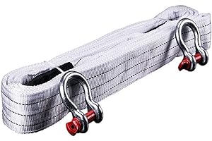 FEEZILOE Feezi Tow Rope High Strength Towing Strap - 16.4' Long 39683 Lb(5 Maters 18 Ton), with Two Safety Hooks and Reflective Strip, Road Recovery Towing Cable Winch Strap