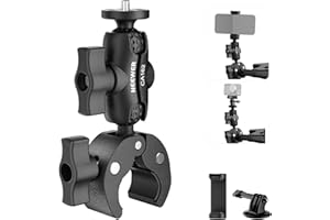 NEEWER Super Clamp Attacco Action Cam con Doppia Testa Sfera a 360°, Supporto per Manubrio Bici/Bicicletta/Moto Compatibile con iPhone Insta360 DJI OSMO Action GoPro Hero per Riprese Video POV, CA162