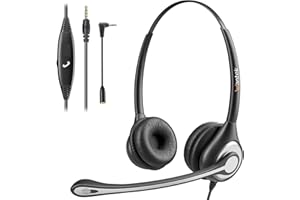 Wantek Casque de téléphone Portable avec Micro antibruit et Commandes d'appel, Casque d'ordinateur 3,5 mm pour iPhone, PC, Entreprise, Skype, Softphone, Centre d'appel, Bureau