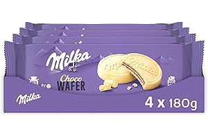 MILKA - Choco Suprême - Lot de 4 Boîtes de Choco Suprême - Gaufrettes Croustillantes Enrobées de Chocolat Blanc Milka et Fourrage Goût Cacao - Idéal pour le Goûter des Enfants - Lot de 4x180g