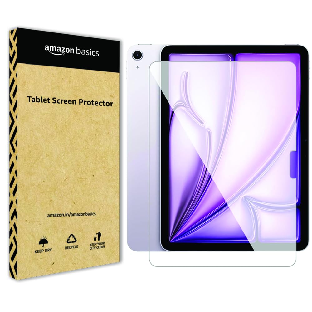 amazon basics Screen Guard for iPad Air 11 inch M2 (2024), Screen Protector Compatible with iPad Air 6th Generation, Tempered Glass Film, Scratch Resistant, HD Clarity Transparent
