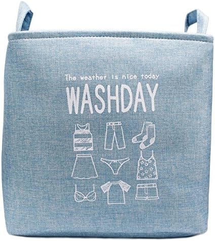 Ailina-Collapsible Large Laundry Basket Cloting Storage Organizer Open Top Canvas Storage Boxes (Blue)
