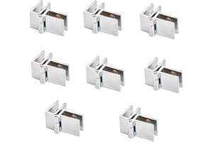 Set of 8 NUZAMAS Glass Door Hinges, 5mm-8mm Adjustable Rectangle Clamp Single Clip for Cabinet Cupboard Glass Door Hinges, 90 Degree Glass Door to Glass Panel