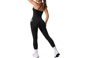 RXRXCOCO Cross Back Workout Set for Women Tank Tops Hidden Scrunch Leggings Gym Set 2 Piece Gym Outfit with Pockets