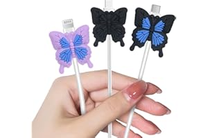 DIYGODY Bonito Accesorio Protección de Teléfono USB Protectores, 3 Piezas Protector de Cables con Anime Animales Diseño para iPhone/Android USB Type-C, Lindo Cable USB Saver para Líneas de Datos - Mariposa