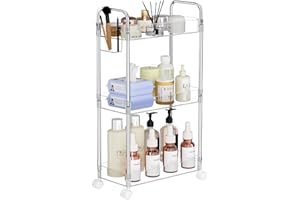 ‎SPACEKEEPER SPACEKEEPER Aufbewahrungswagen Acryl, Rollwagen mit 3 Ebenen, Nischenregal auf Rollen,Lagerwagen für Bad, Schlafzimmer, Make-up, transparent