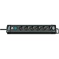 Brennenstuhl Premium-Line 6-Way Power Strip for Wall Mounting (Multiple Socket with Switch and 3 m Cable, Made in Germany) Black