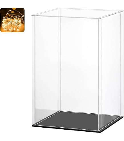 Vitrine Acrylique Vitrine en Acrylique Transparent Anti-poussière pour Poupées 25 30 40 45 50 60 cm et Boîtes de Rangement en Plastique pour Figurines de Collection(Black Base,20x20x30cm