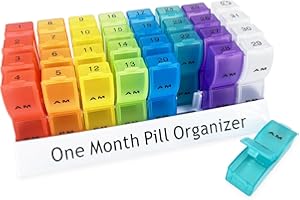Goldmiky Boîte à Medicaments Pilulier Mensuel Matin Soir,Grand Pilluliers Medicaments 32 Jours 2 Compartiments Pilulier Mensuel 2 Fois par Jour