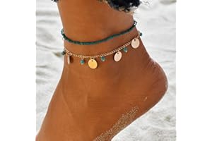 Yean Boho Turquoise Anklet Sequins Ankle Bracelet Fashion Beads Catena gioielli piede per donne e ragazze