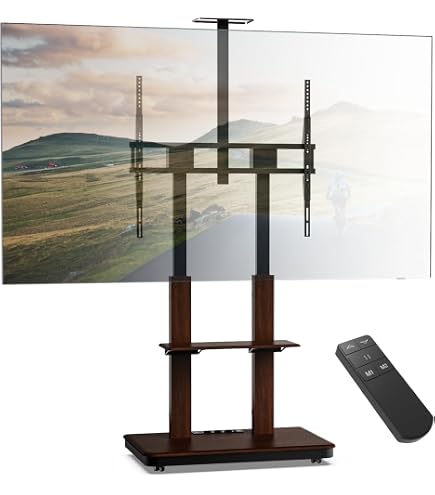 Support TV électrique Roulant DQ - Réglable En Hauteur, Pour Télés 37 à 85 Pouces, Charge 70 Kg, 3 étagères, Multiprise Intégrée