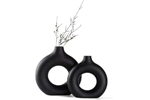 SAWOAKE Vasen für pampasgras, Schwarze Keramikvase 2er Set für Moderne Home Decor, Neutral Boho Nordic Minimalismus Stil Blumenvasen, Idee Regal,Tisch,（Groß+klein）