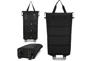 BODYGAD Bolsa de Viaje con Ruedas, Bolsa de Viaje Plegable Impermeable de Gran Capacidad Equipaje de Mano Ampliable con Ruedas Extraíbles Bolsa de Fin de Semana para Mujer Equipaje de Mano de Viaje