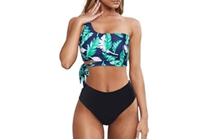 Wantonfy Damski zestaw bikini z wysokim stanem, dwuczęściowy kostium kąpielowy, na jedno ramię, moda kąpielowa