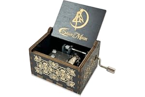 Meloditrunk Mini Caja de Música de Madera de Sailor Moon, Negro Caja de Música de Manivela para Fans del Anime, Antigua Artesanía de Decoración del hogar para niños Regalos para Familiare y Amigo