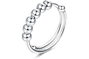 JeweBella Anello Antistress Donna Argento Sterling 925 con Perline Anello di Ansia Spinner Anelli Donna Regolabili Aperto Anello Antistress Girevole per Donna Ragazze